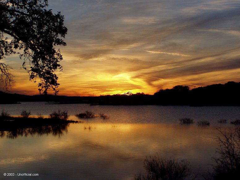 Sunset at Cypress Creek Park on Lake Travis, northwest Travis County, Texas