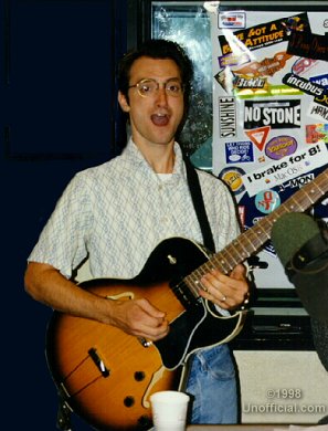 Kevin Dodds of Steamroller at a local radio station, Austin, Texas