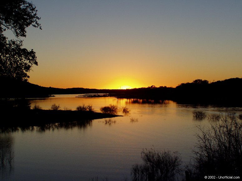 Sunset at Cypress Creek Park on Lake Travis in northwest Travis County, Texas