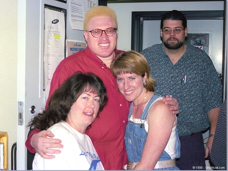 Loris Lowe, Debra Cole and Jeff Gish of KLBJ-FM with Storyville's Malford Milligan at KLBJ-FM, Austin, Texas